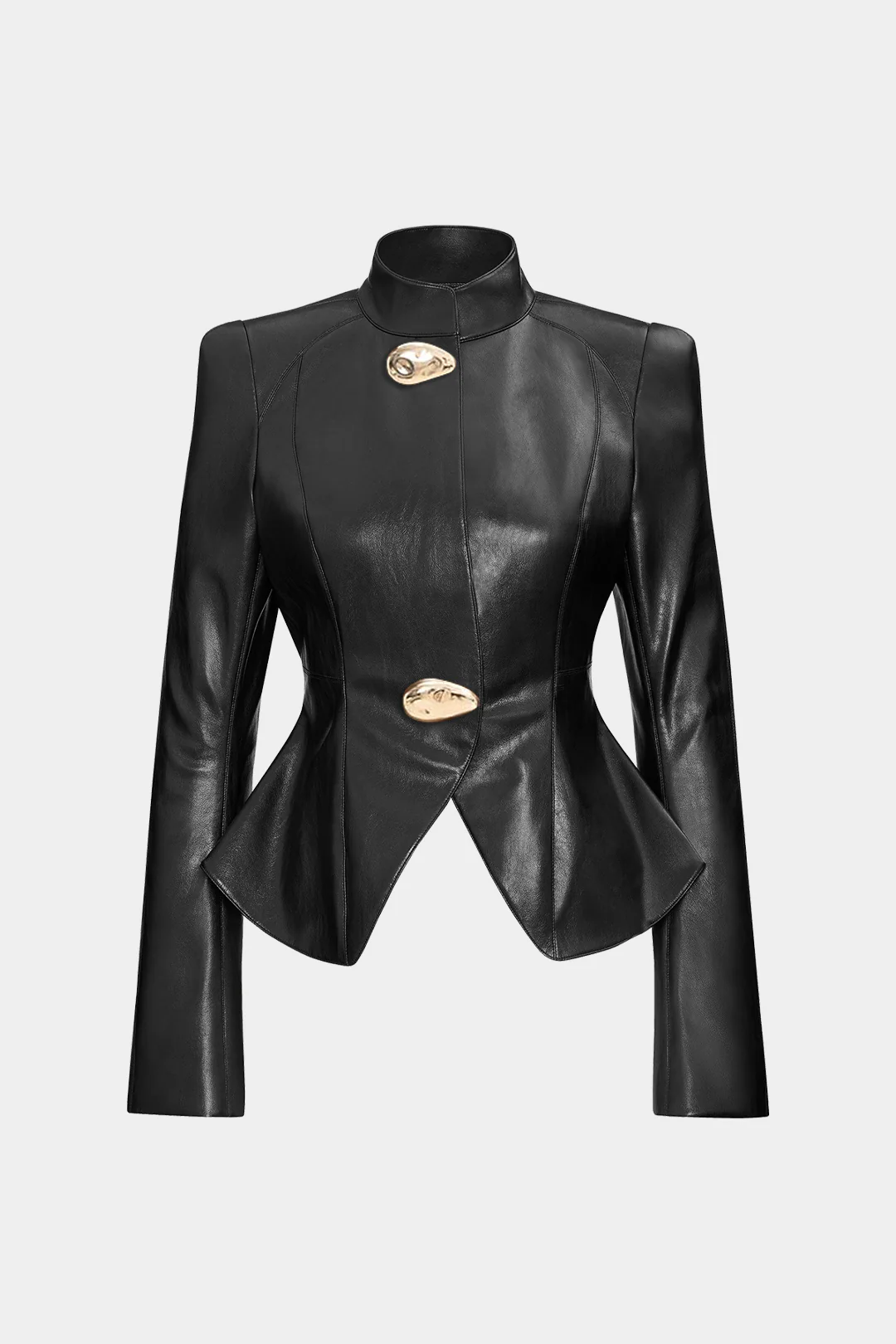 Mock Neck Faux Leather Button Jacket - Flockneti