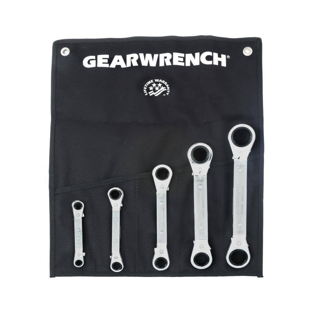 GEARWRENCH Laminated Ratcheting Box Wrench Set 5 Pc. 6 & 12 Point SAE 25 Offset - Flockneti