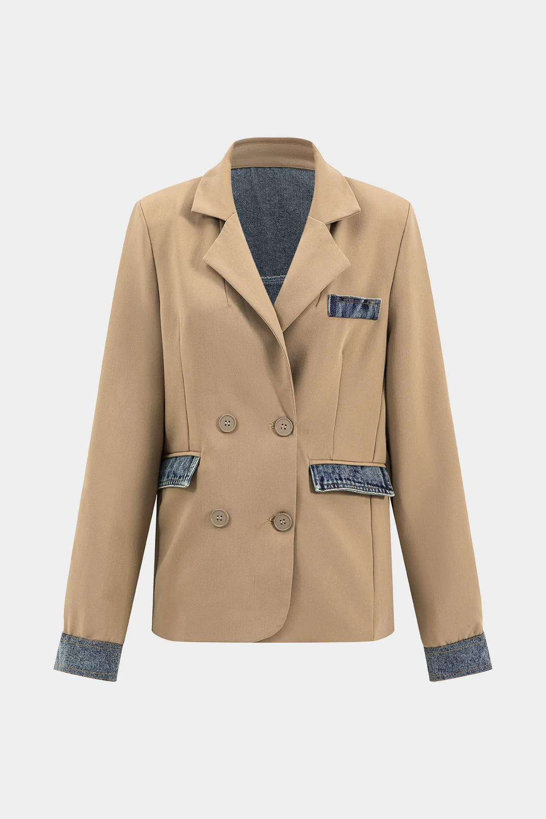Notched Lapel Denim Patchwork Blazer - Flockneti