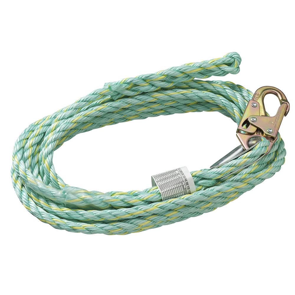 Peakworks Standard Vertical Lifeline Rope with Back Splice and Snap Hook 100 Ft. L. White - Flockneti