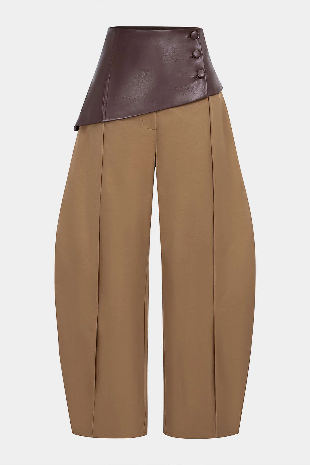 Faux Leather Patchwork Asymmetrical High Waist Pants - Flockneti