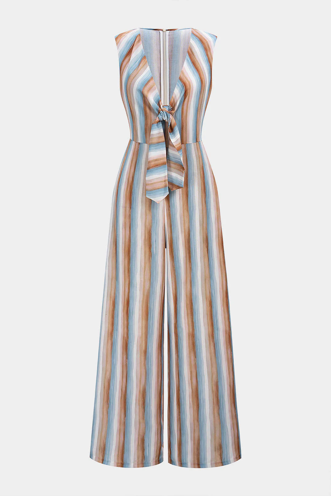 Stripes Print V-Neck Strappy Sleeveless Jumpsuit - Flockneti