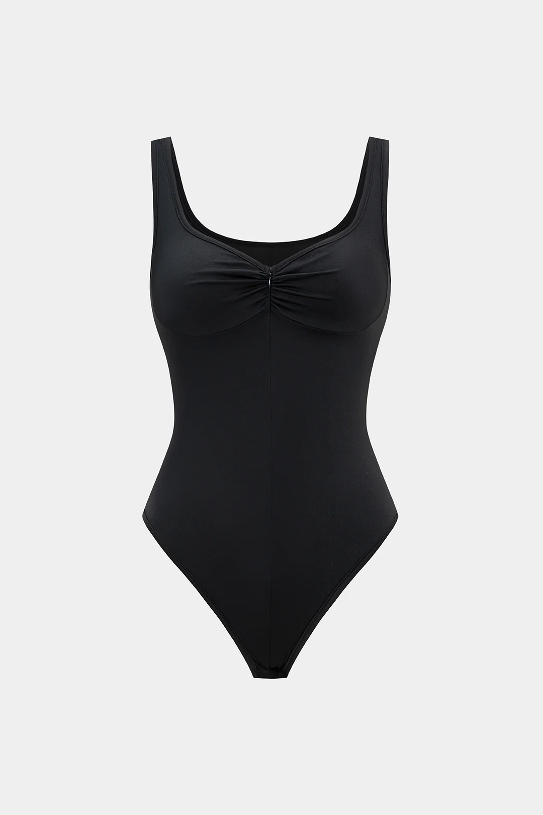 Solid Ruched Zipper Sleeveless Bodysuit - Flockneti