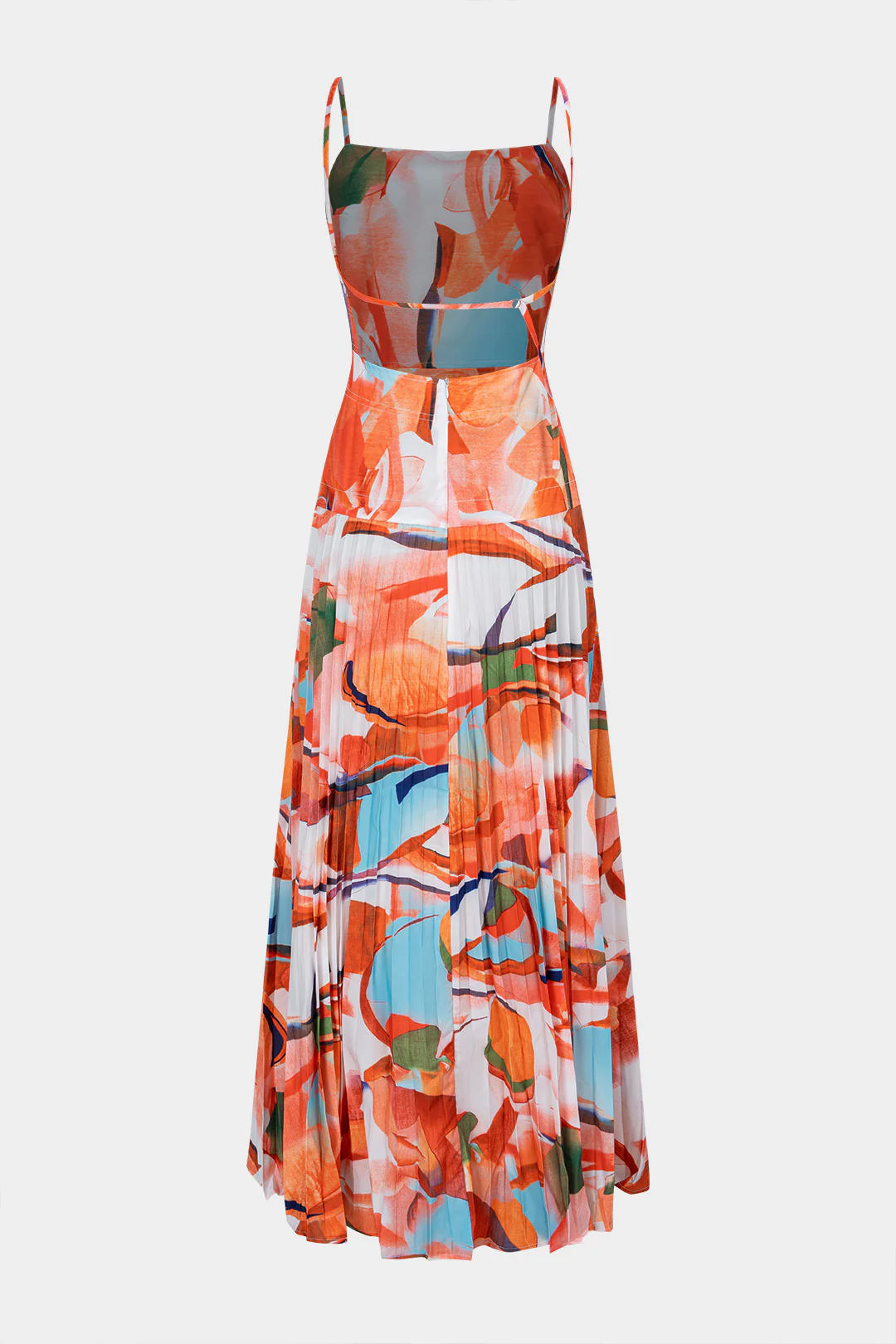 Geometric Print Pleated Sleeveless Maxi Dress - Flockneti