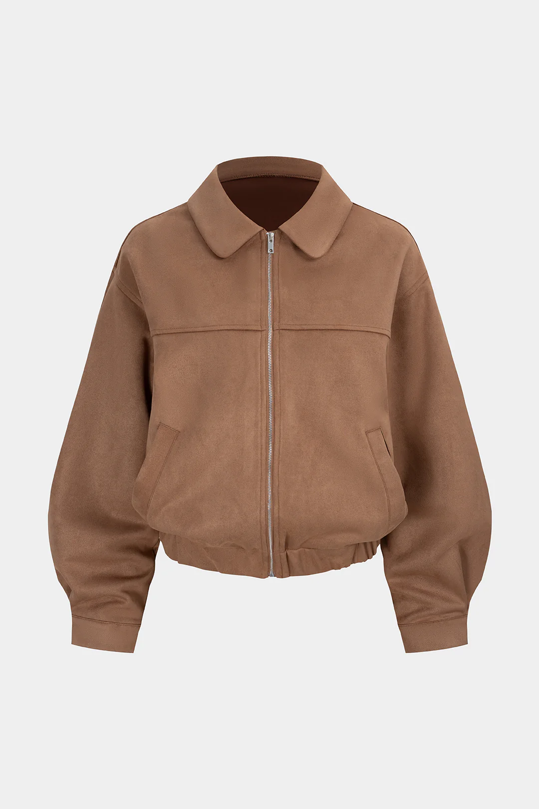 Suede Lapel Collar Zipper Pocket Jacket - Flockneti