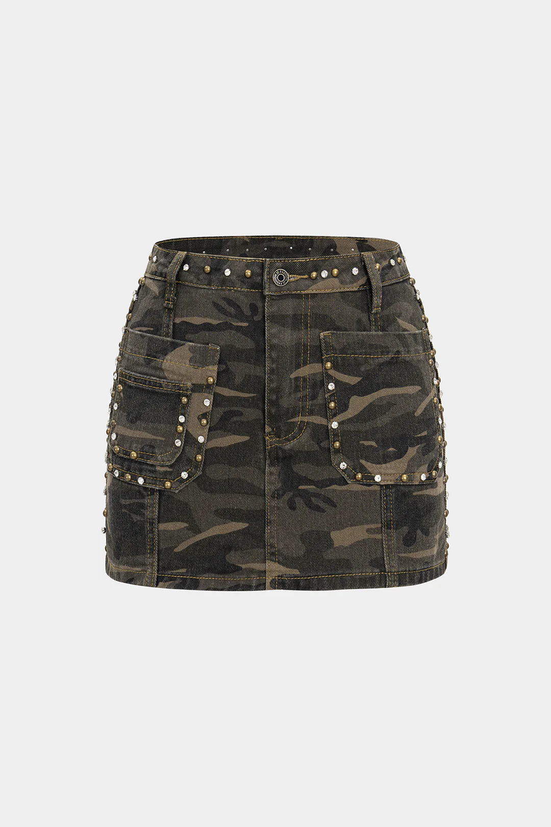 Camo Print Rhinestone Trim Skirt - Flockneti