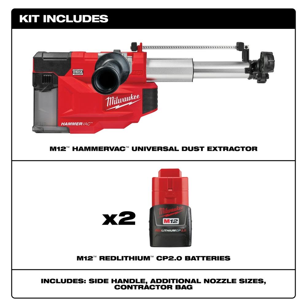 Milwaukee M12 HAMMERVAC Universal Dust Extractor Kit 2509-22 - Flockneti