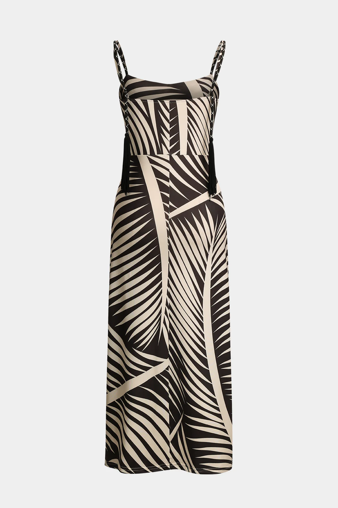 Stripes Palm Leaf Print Slit Hollow Out Sleeveless Midi Dress - Flockneti