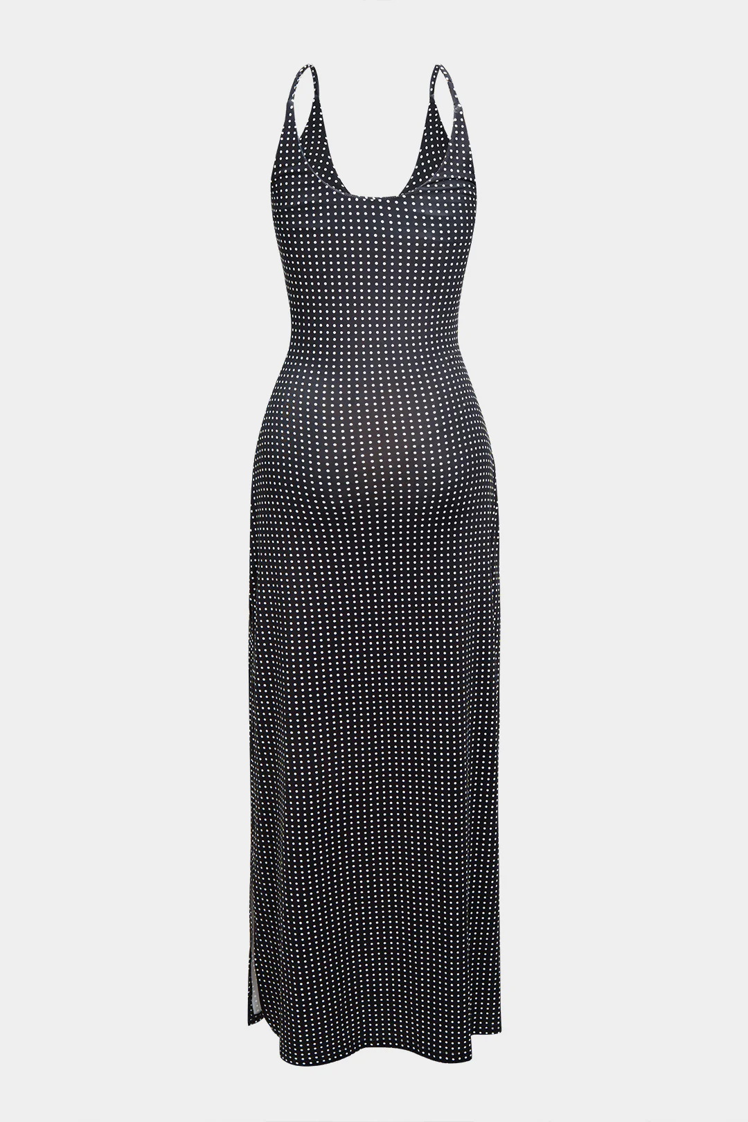Polka Dots Print V-Neck 3D Flower Slip Sleeveless Maxi Dress - Flockneti