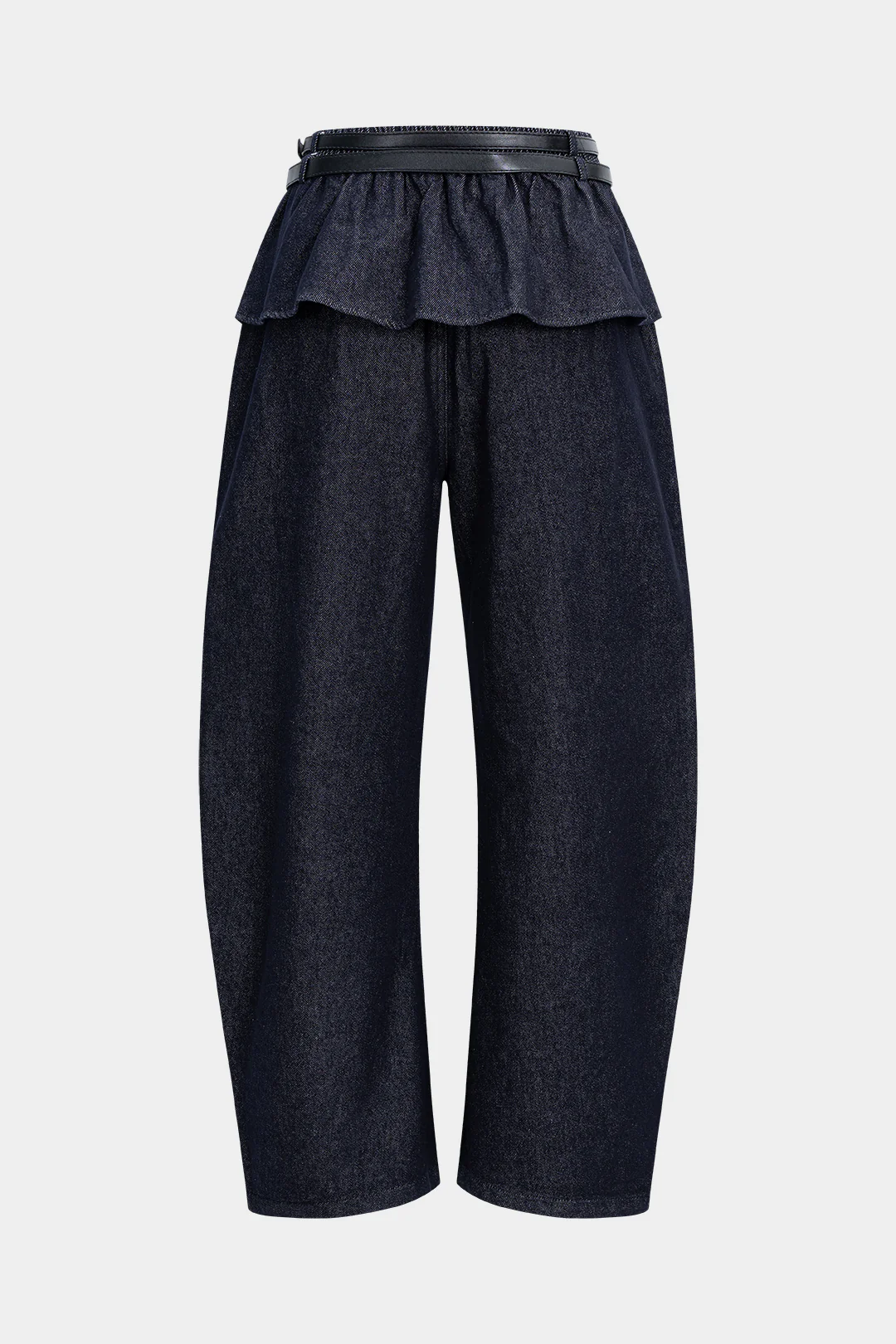 Denim Belted Shirred Jeans - Flockneti