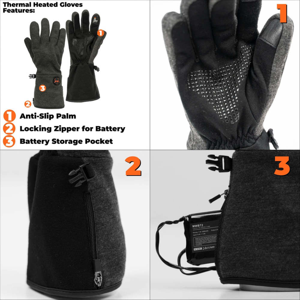 Mobile Warming Thermal Heated Glove Womens Burgundy XL - Flockneti