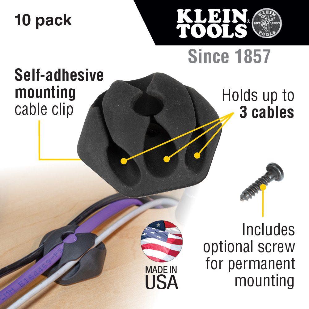 Klein Tools Self Stick 3 Slot Cable Clips 10pk - Flockneti