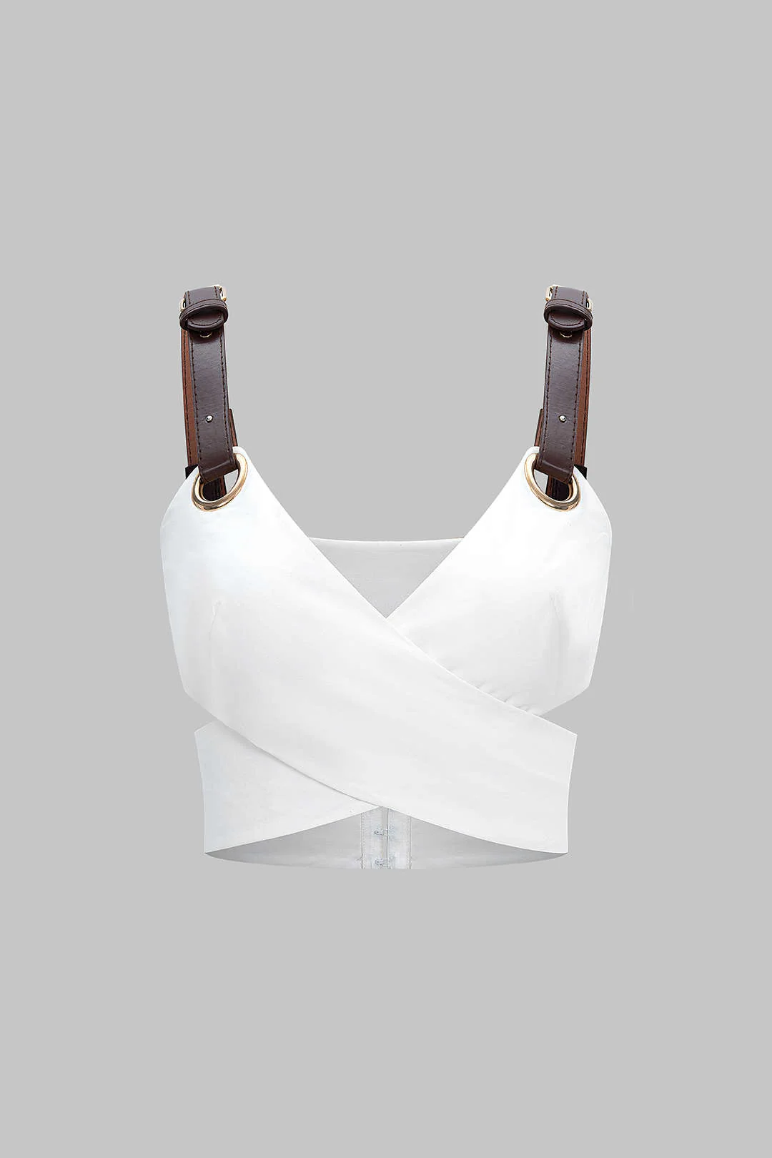 Leather Patchwork Crossed Cut Out Cami Top - Flockneti