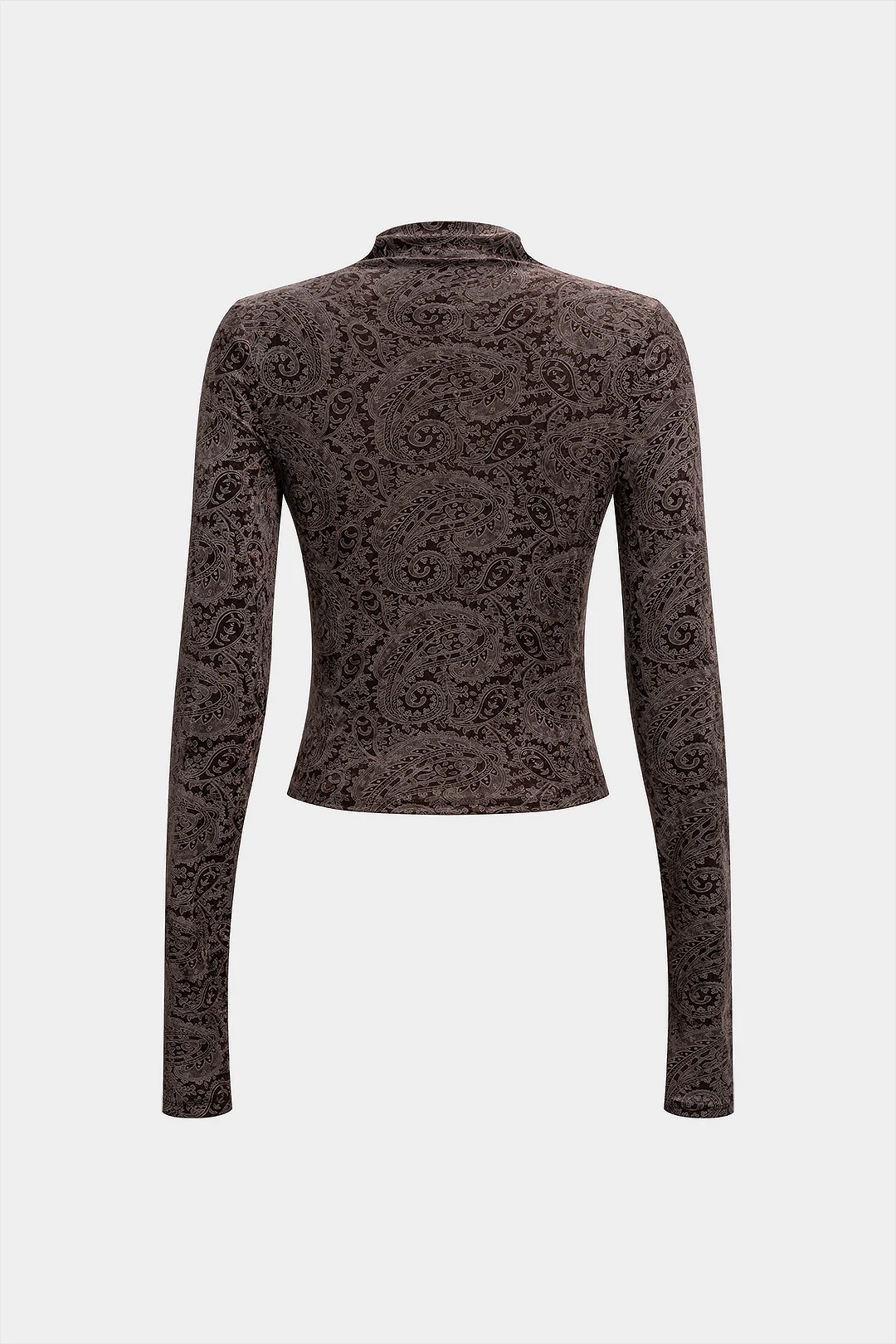 Paisley Print Mock Neck Long-Sleeve Top - Flockneti