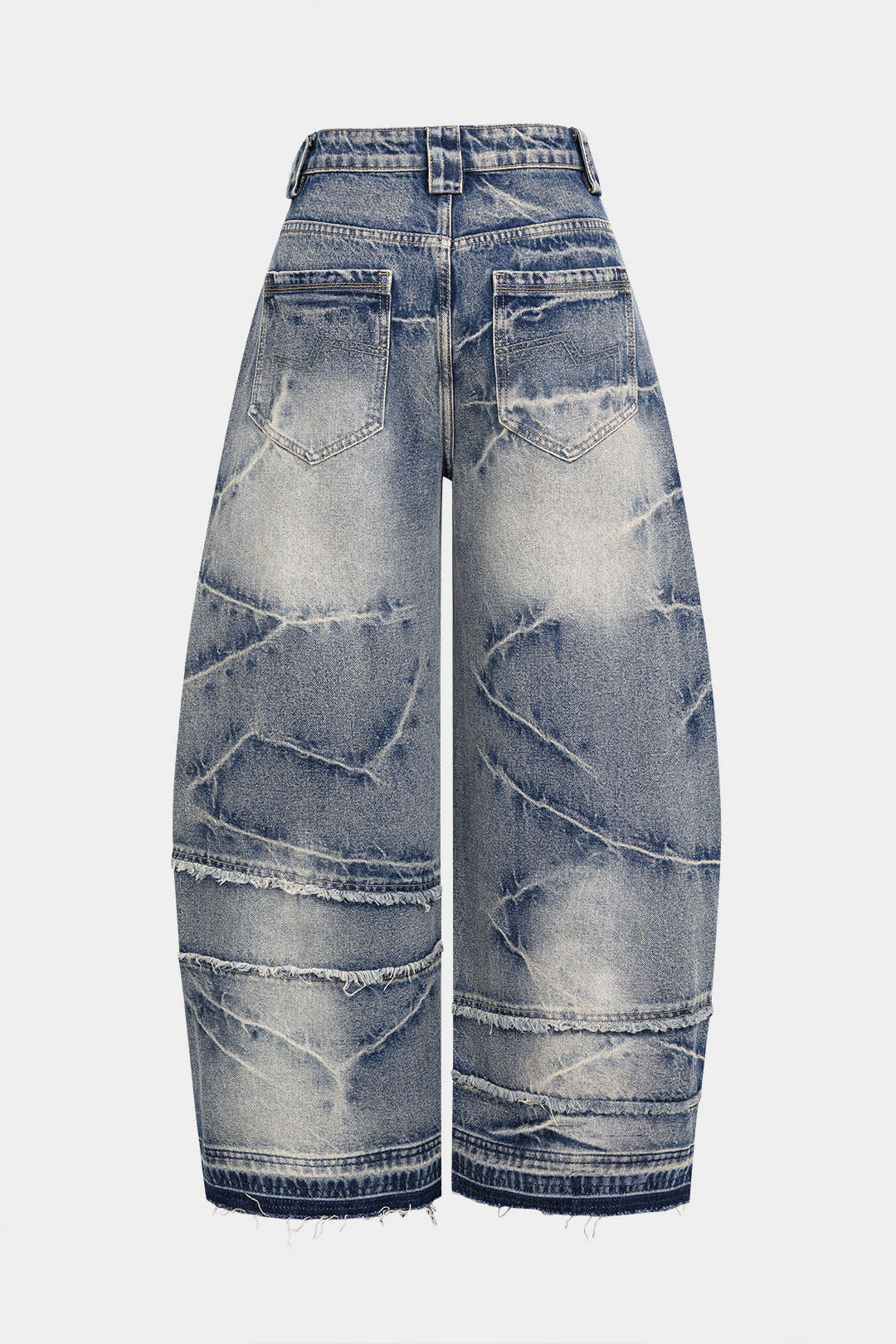 Denim Asymmetrical Frayed Wide Leg Jeans - Flockneti