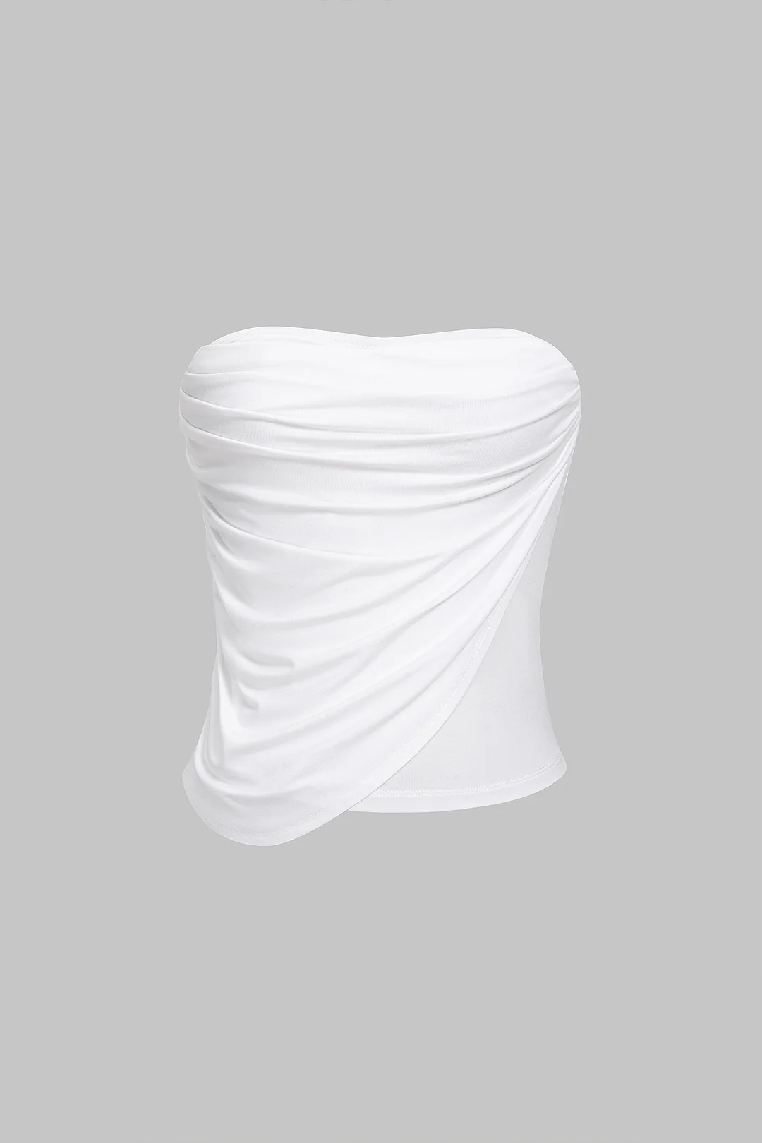 Solid Ruched Asymmetrical Tube Top - Flockneti