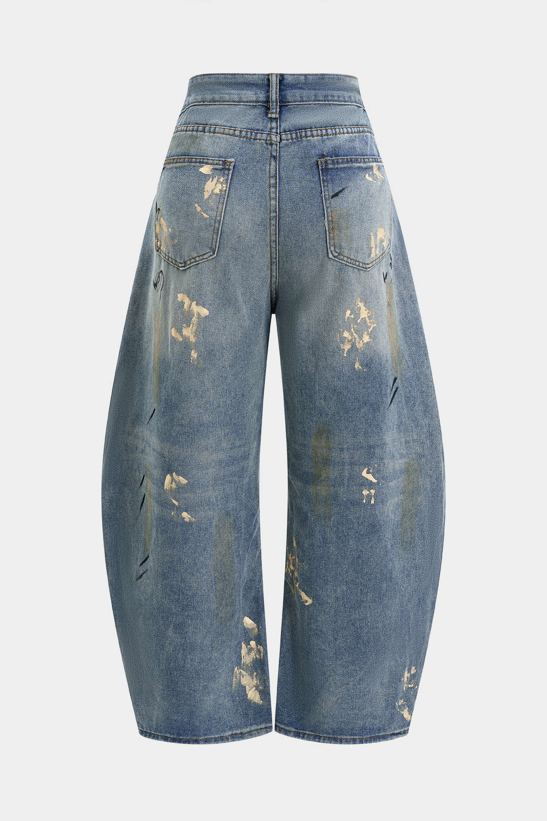 Denim Washed Dirty Wide Leg Barrel Jeans - Flockneti