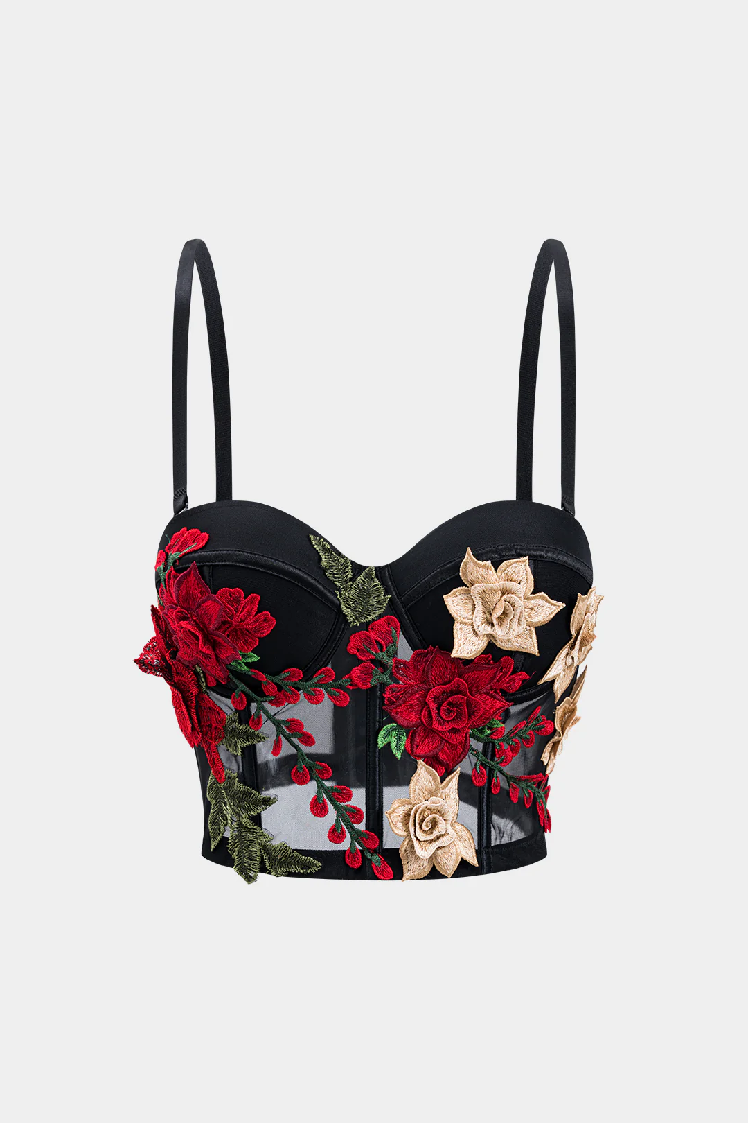 Mesh Sheer Slip Appliques Bustier Cami Top - Flockneti