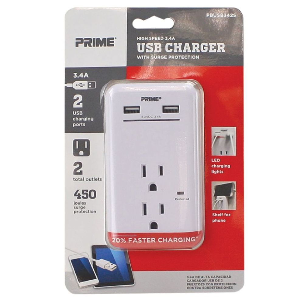 Prime 3 Prong 2 Outlet with 2 Port USB Charger - Flockneti