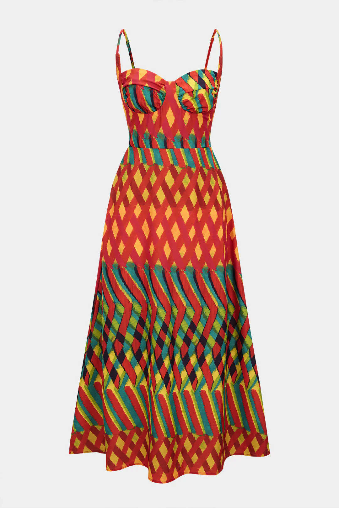 Geometric Print Smocked Slip Sleeveless Maxi Dress - Flockneti