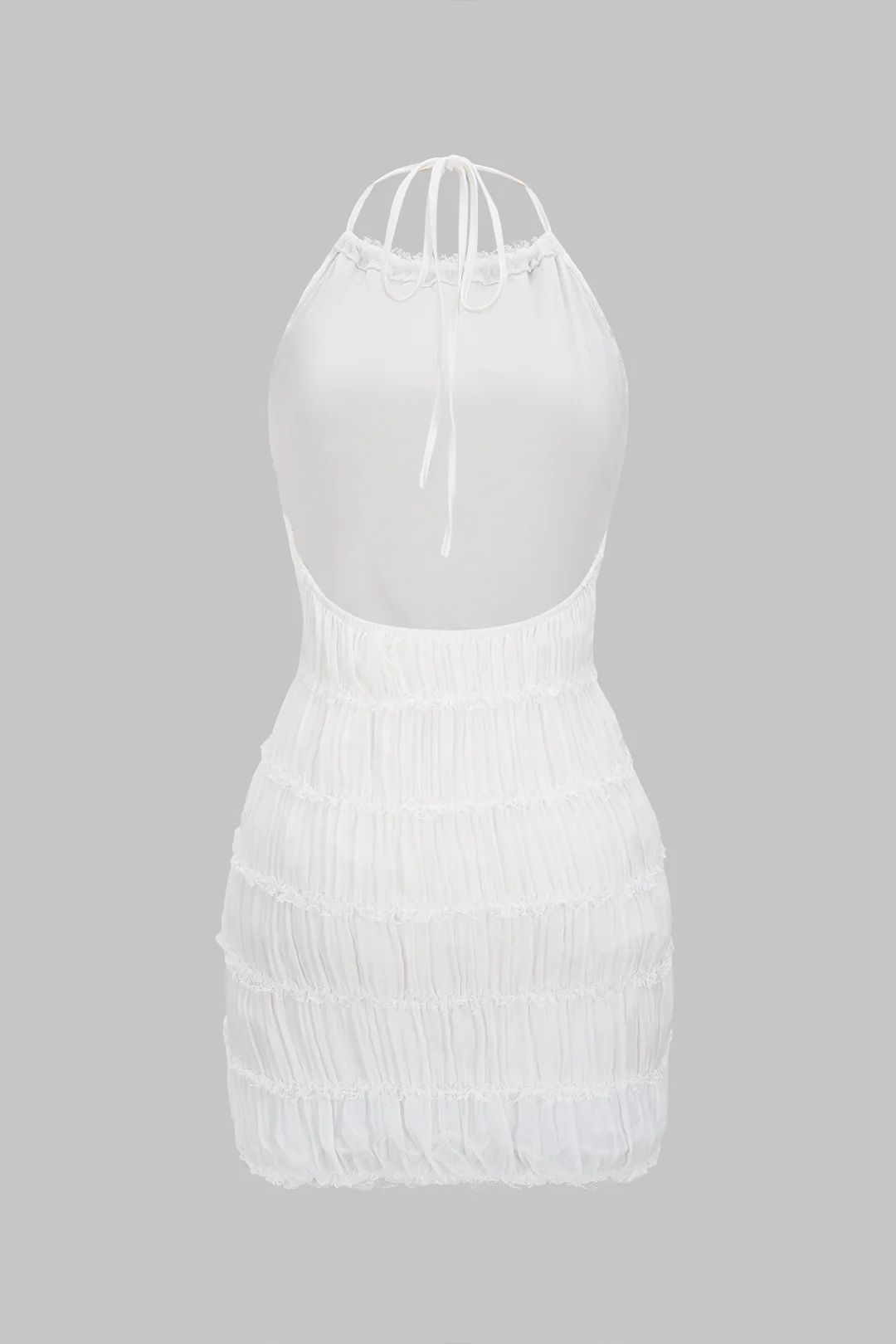 Halter Neck Chiffon Scallop Edge Backless Sleeveless Mini Dress - Flockneti