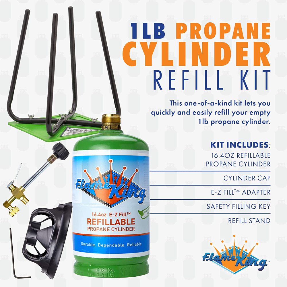 Flame King Refillable Propane 1 lb Cylinder with Refill Kit - Flockneti