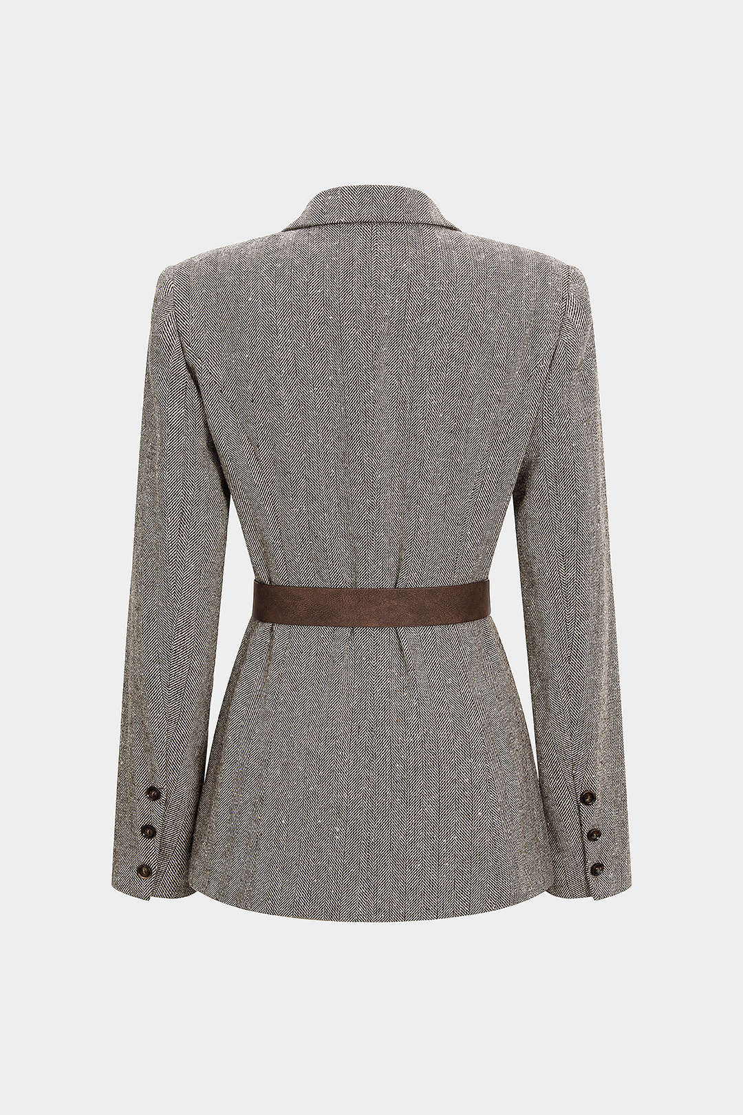 Button Notched Lapel Belted Blazer - Flockneti