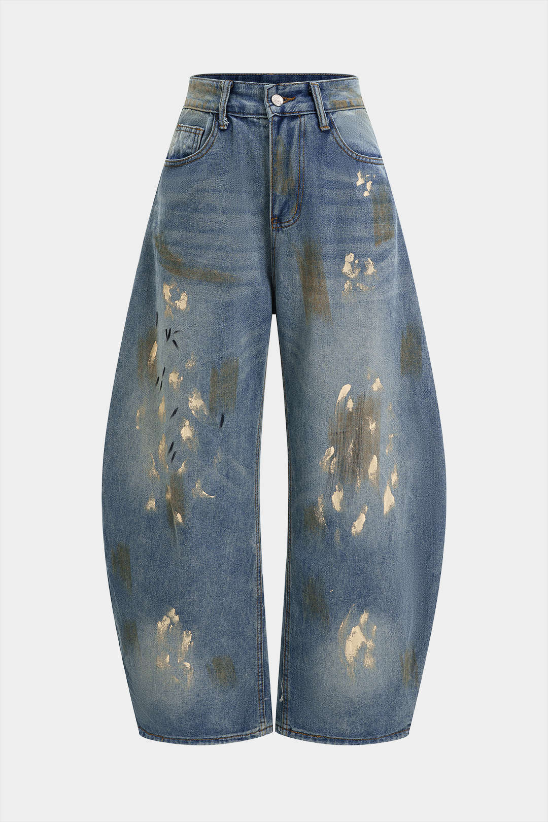 Denim Washed Dirty Wide Leg Barrel Jeans - Flockneti