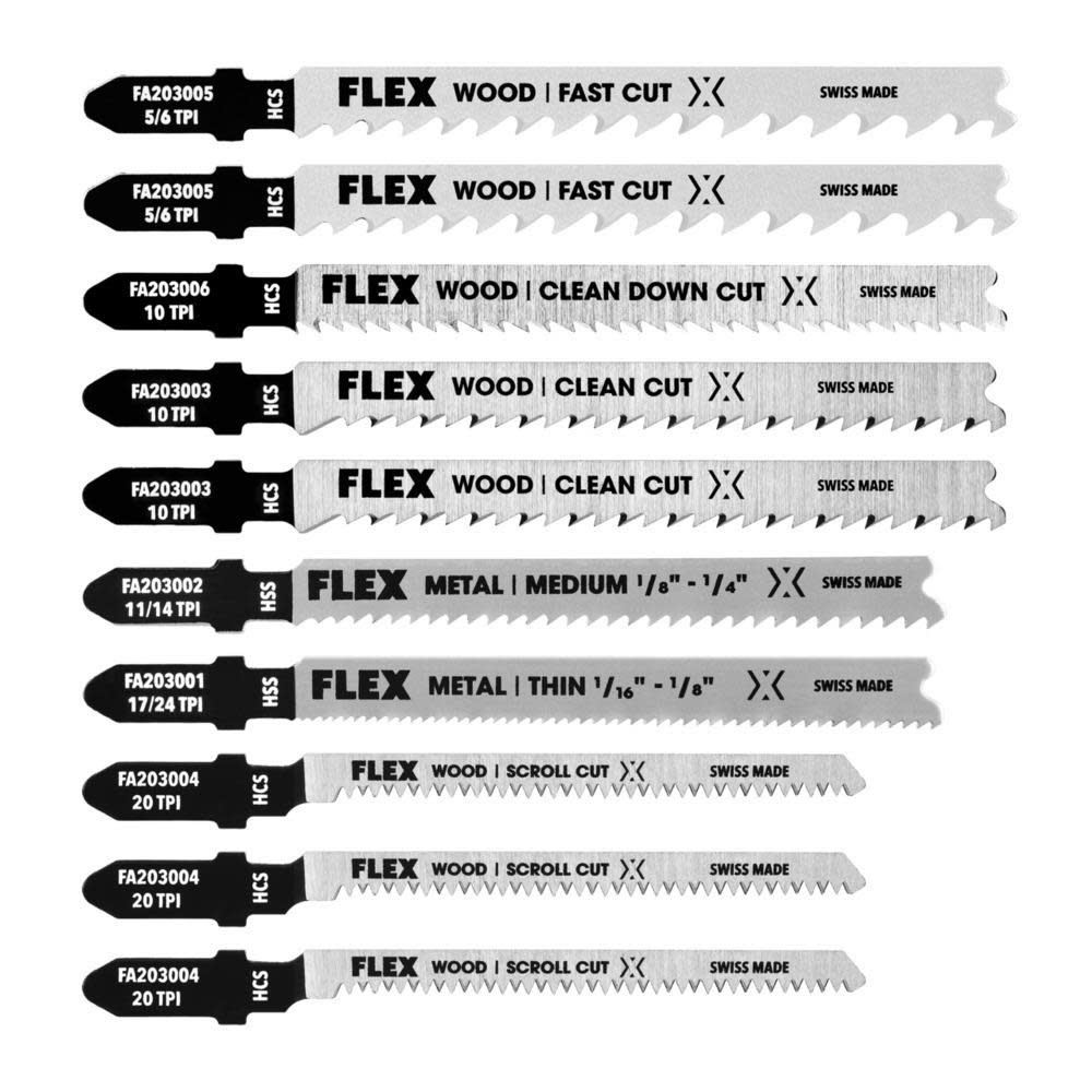 FLEX 10-Piece T-Shank Jigsaw Blade Set - Flockneti