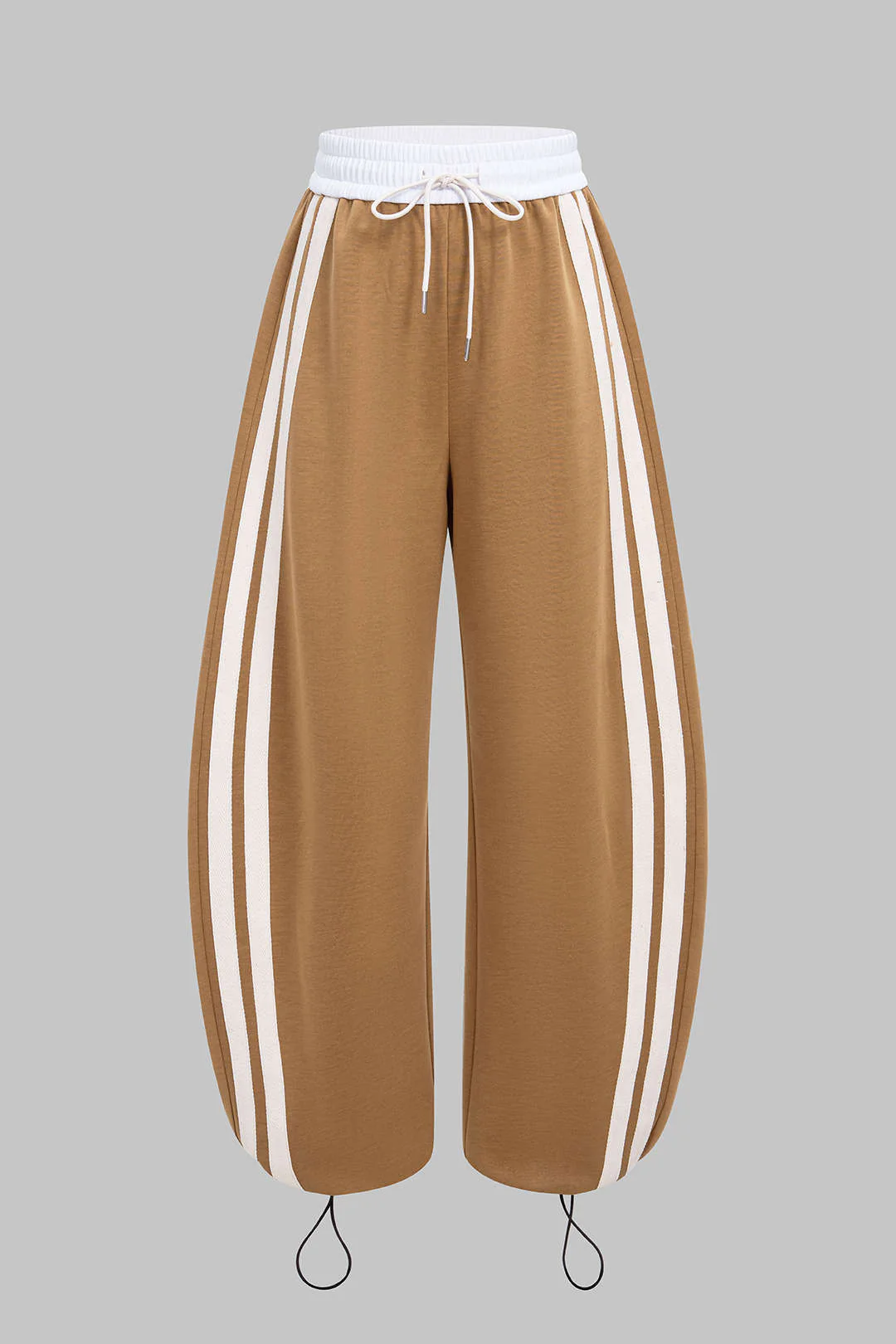 Contrast Side Stripes Drawstring Shirred Waistband Pants - Flockneti