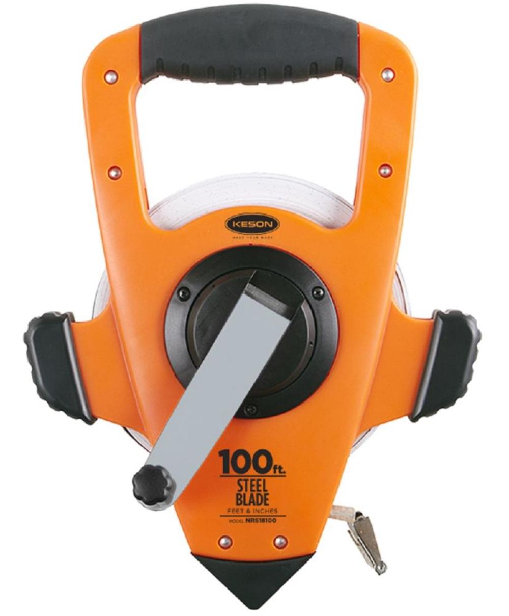 Keson 100 ft. Open Reel Steel Tape Measure Speed Rewind Feet and Inches - Flockneti