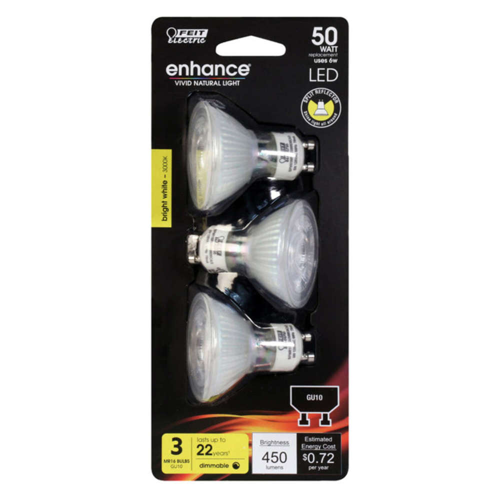 Feit Electric 50W MR16 GU10 Bright White LED Bulb 3pk - Flockneti