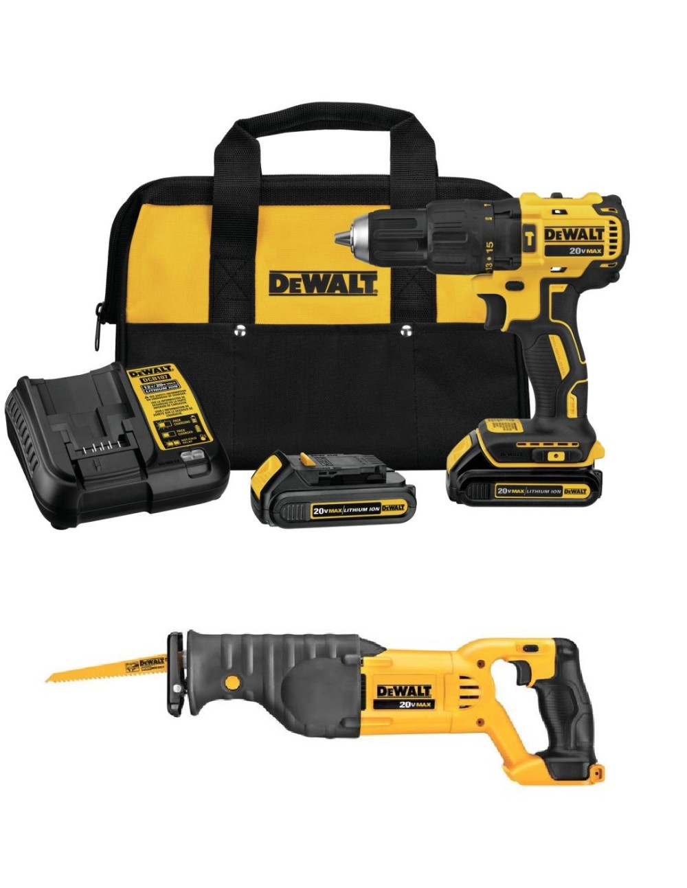 DEWALT 20V Max 1/2″ Hammer Drill & Reciprocating Saw Kit Bundle - Flockneti