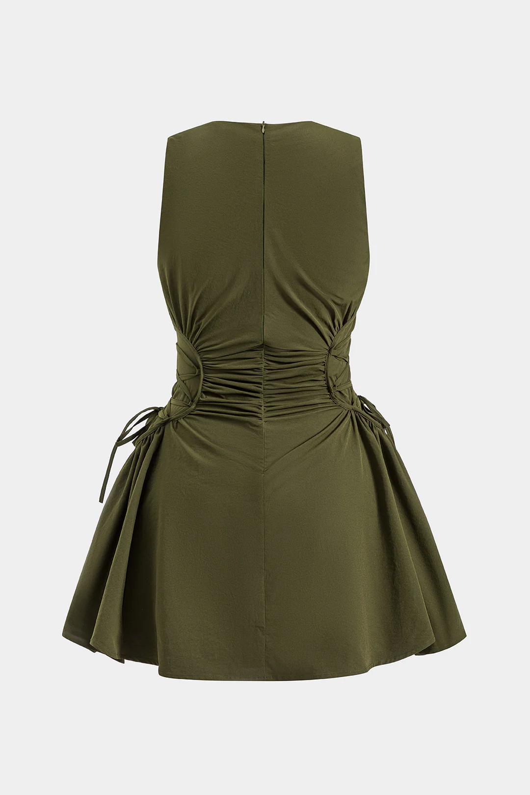 Ruched Strappy Zipper Sleeveless Mini Dress - Flockneti