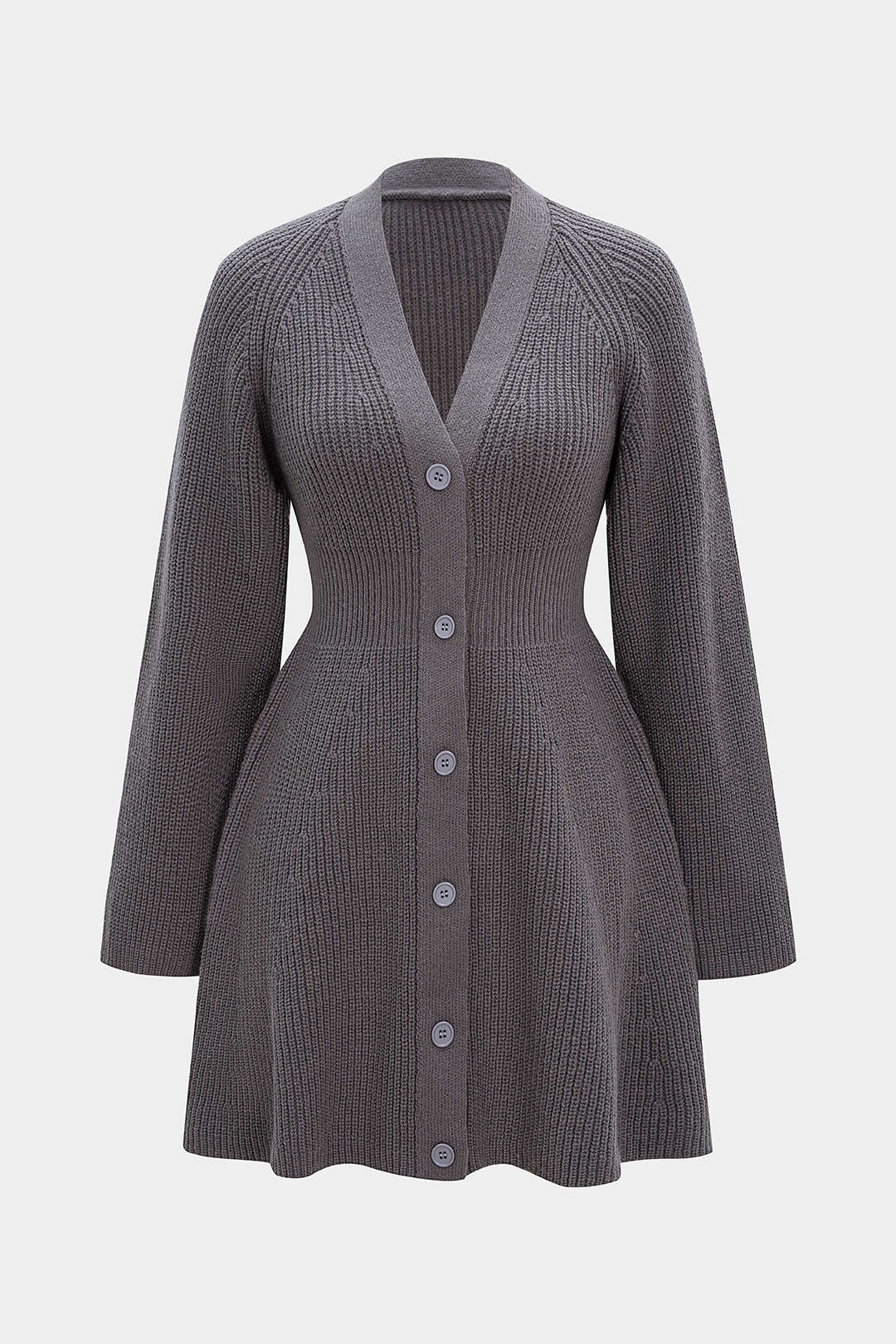 Knit V-Neck Long Sleeve Dress - Flockneti