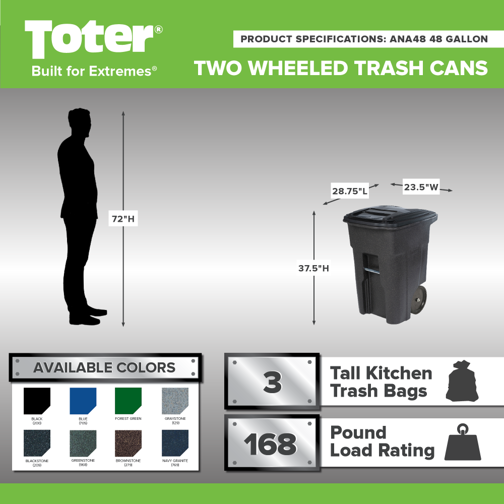 Toter 48 Gallon Trash Can with Smooth Wheels and Lid - Flockneti