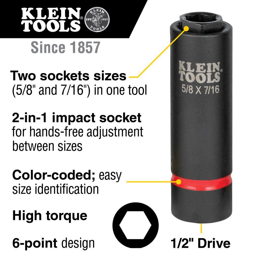 Klein Tools 2-in-1 Socket 5/8″ X 7/16″ 6 Pt - Flockneti