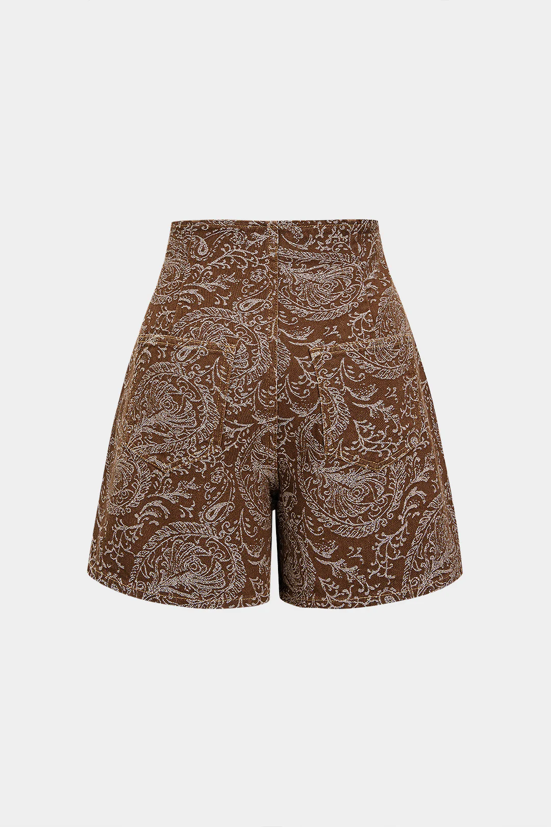 Paisley Print Denim Zipper Wide Leg Pocket Shorts - Flockneti