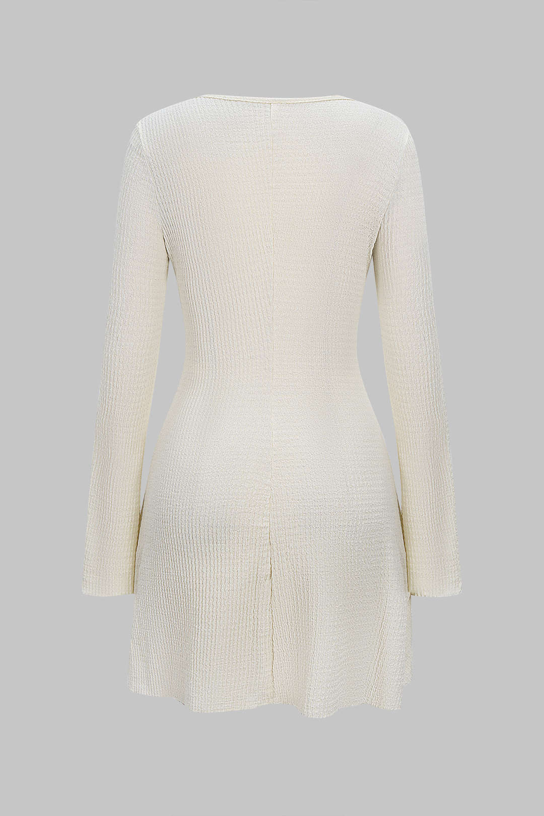 V-Neck Metallic Decor Cut Out Ruffle Hem Long Sleeve Mini Dress - Flockneti