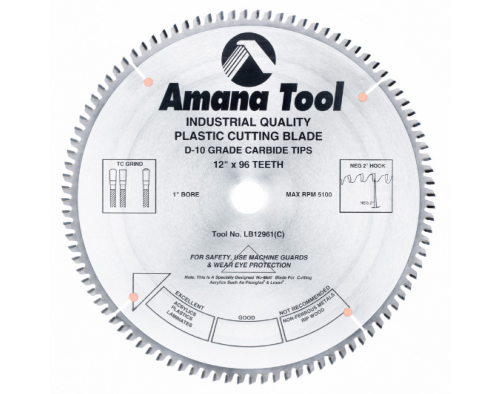 Amana Tool Carbide Tipped Non Melt Plastic 12″ 96T - Flockneti