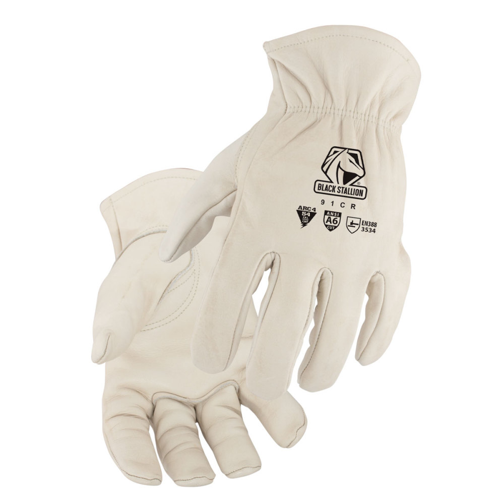 Black Stallion White A6 Cut Grain Cowhide Drivers Gloves Medium - Flockneti
