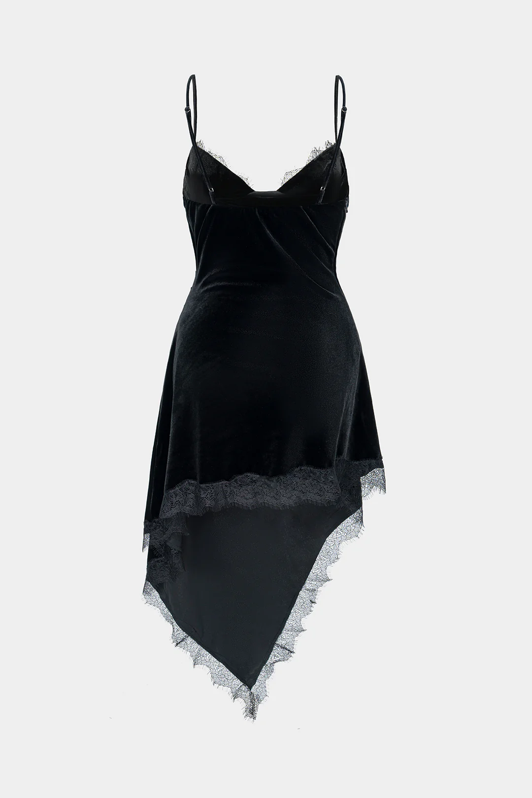 Velvet Patchwork Lace Trim Ruched Asymmetrical Sleeveless Mini Dress - Flockneti