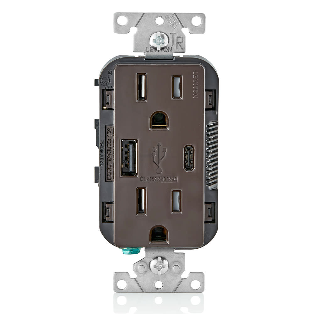 Leviton Outlet with USB Type A/C Charger 15A 125V 5-15R Brown - Flockneti