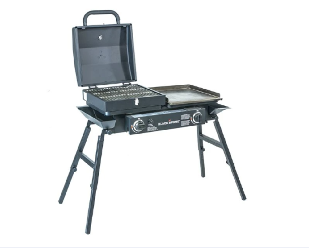 Blackstone Propane Gas Tailgater Combo in Black with Grill Box Two Burners and Griddle Plate 35000 BTU 1555 - Flockneti