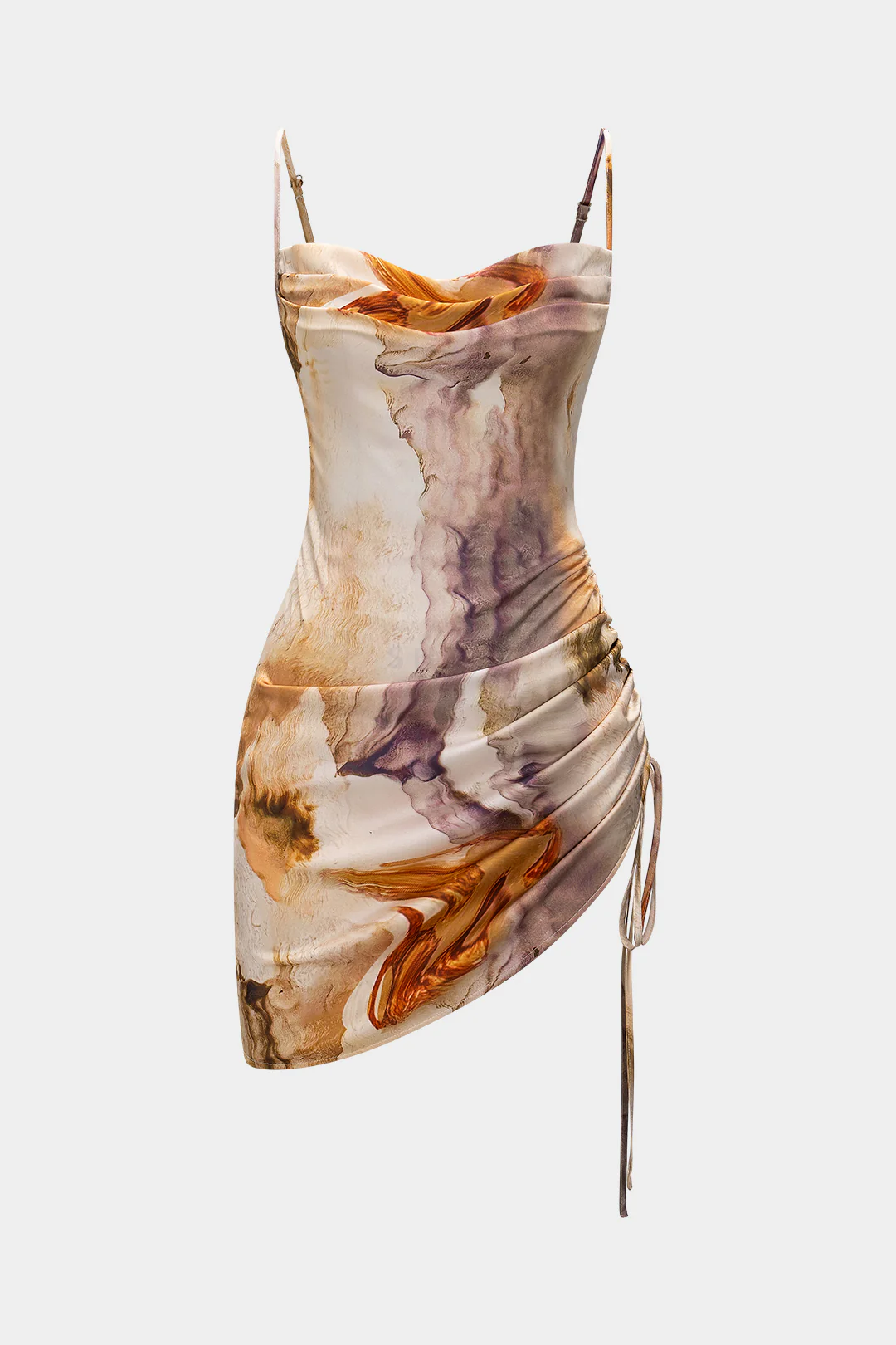 Watercolor Print Ruched Sleeveless Mini Dress - Flockneti