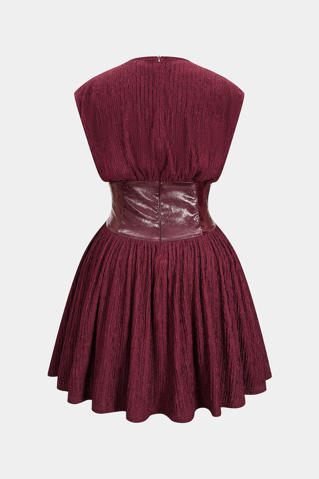 Faux Leather Patchwork Button Sleeveless Mini Dress - Flockneti