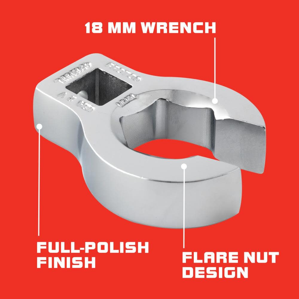 Proto 3/8″ Drive Full Polish Metric Flare Nut Crowfoot Wrench – 6 Point 18 mm - Flockneti