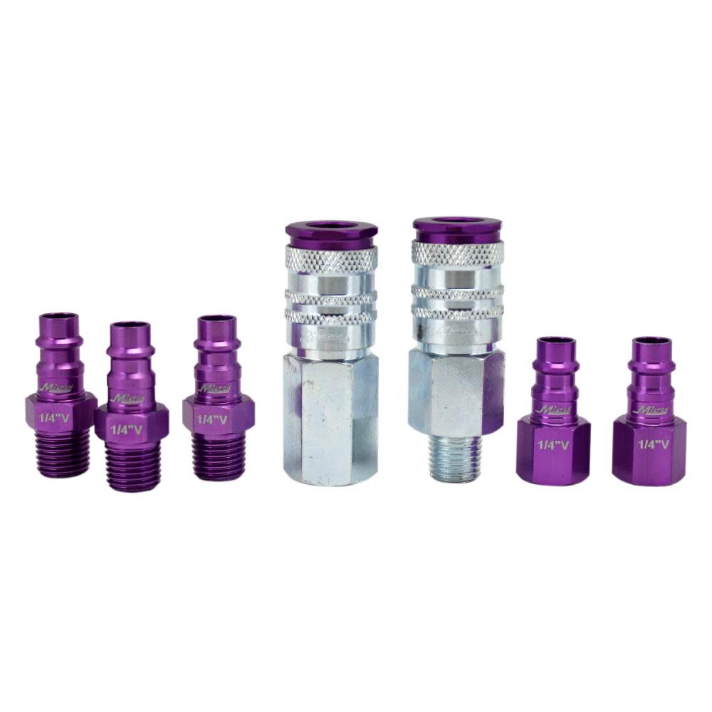 Milton ColorFit S-307VKIT HIGHFLOWPRO Coupler & Plug Kit (7 Piece) Hi-Flo V-Style 1/4″ NPT Purple - Flockneti
