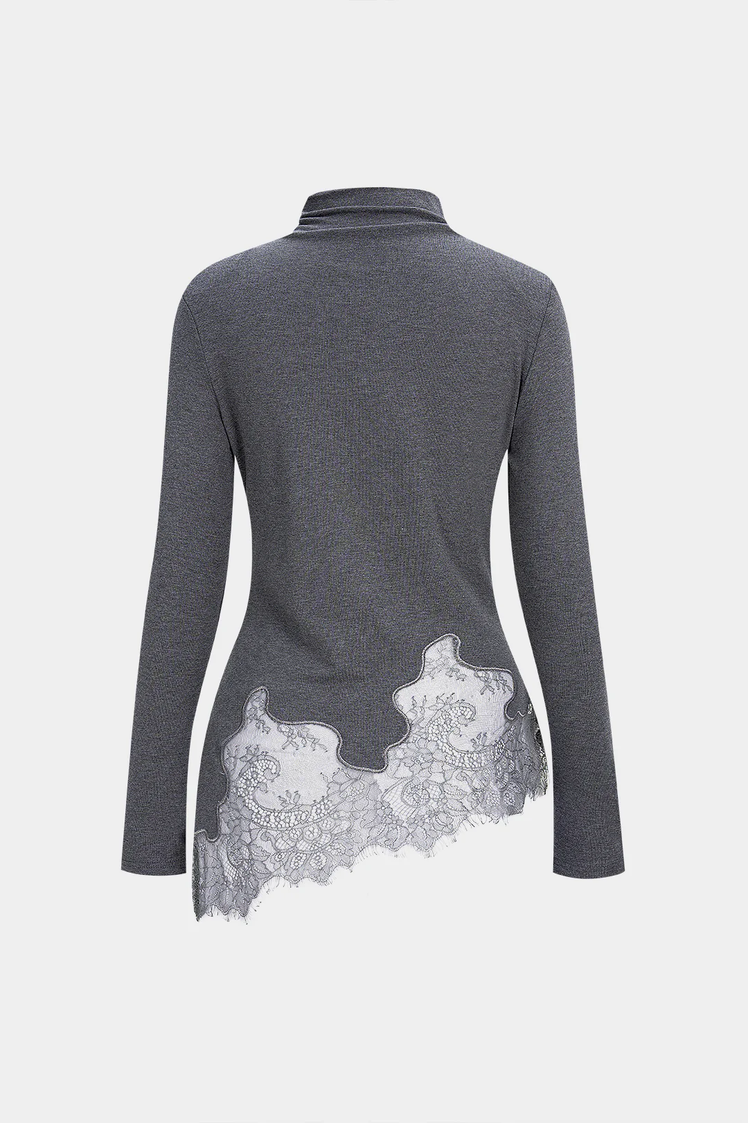 Mock Neck Lace Trim Long-Sleeve Top - Flockneti