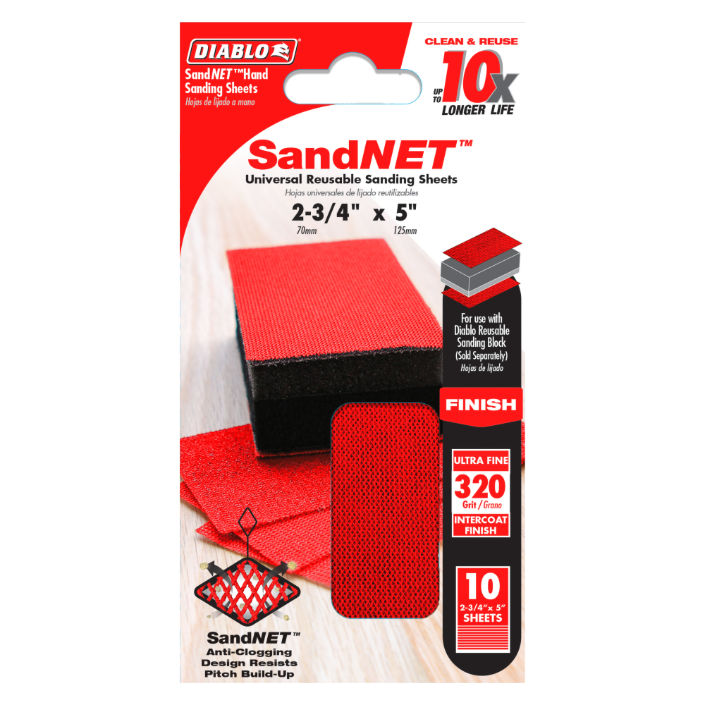 Diablo Tools SandNET Sanding Sheets 2 3/4″ x 5″ 320 Grit Reusable 10pc - Flockneti